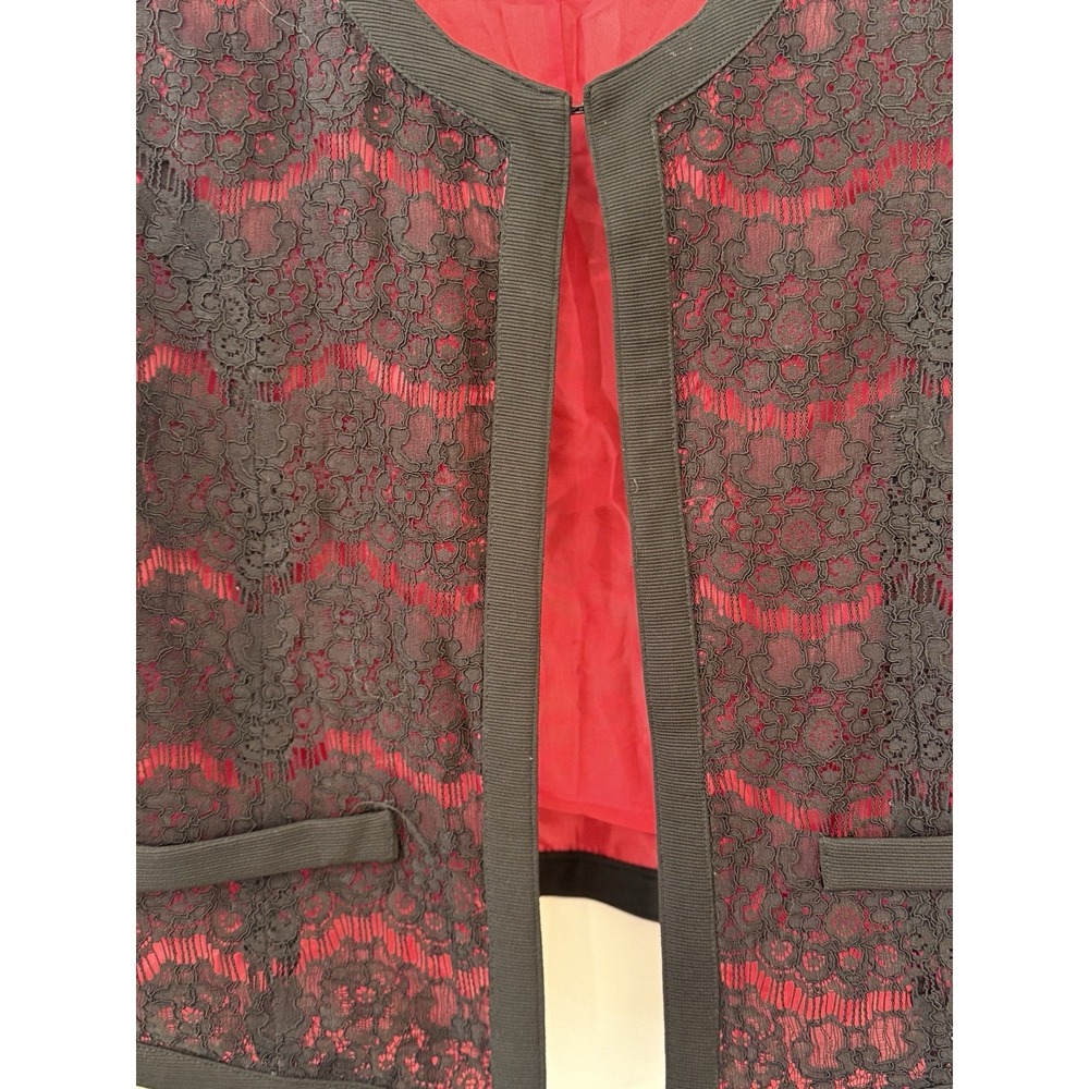 Whimsigoth Witchy Short Asymmetrical Jacket Lace Embroidered Cato Red Black Sz M - Picture 3 of 9